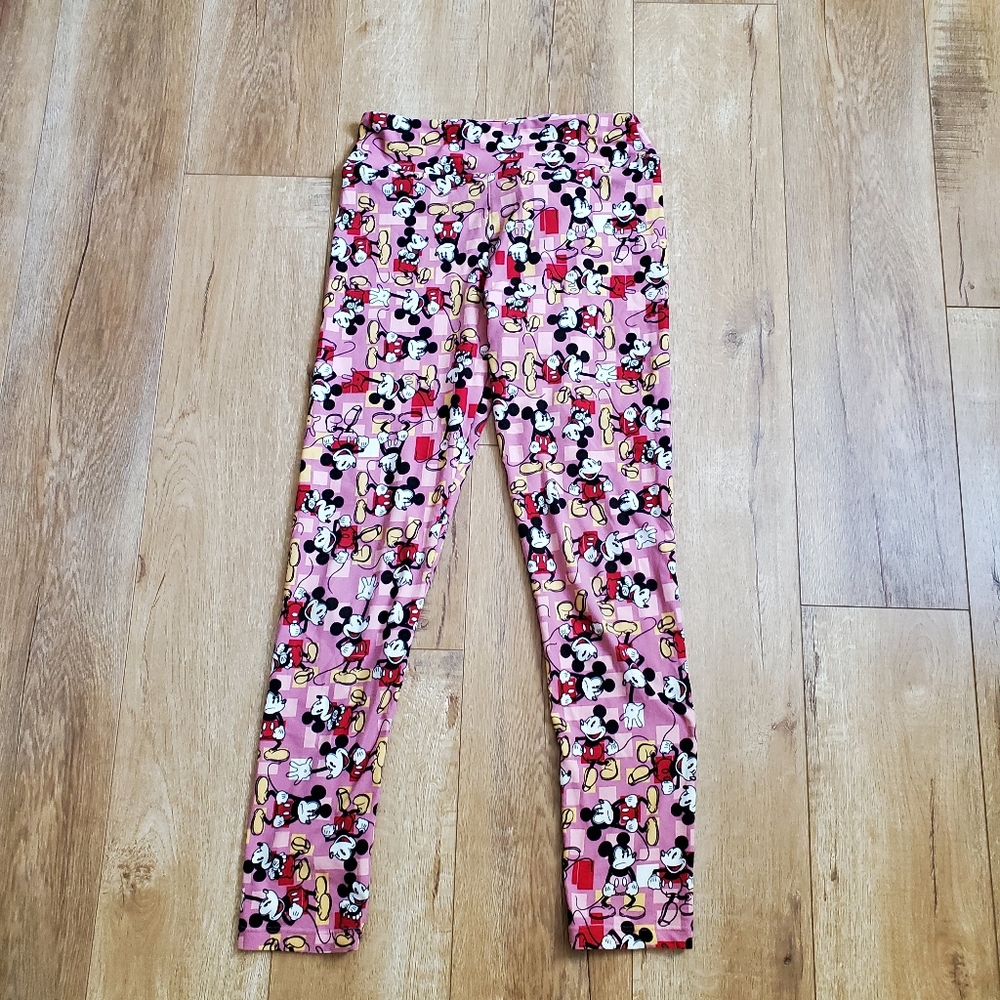LuLaRoe LLR One Size M/L Leggings Mickey Mouse Disney Pink Red Yellow Black Soft